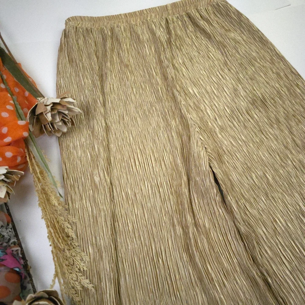 C'est Duo Gold Wide-Leg Pleated Pants Sz L - Picture 8 of 10